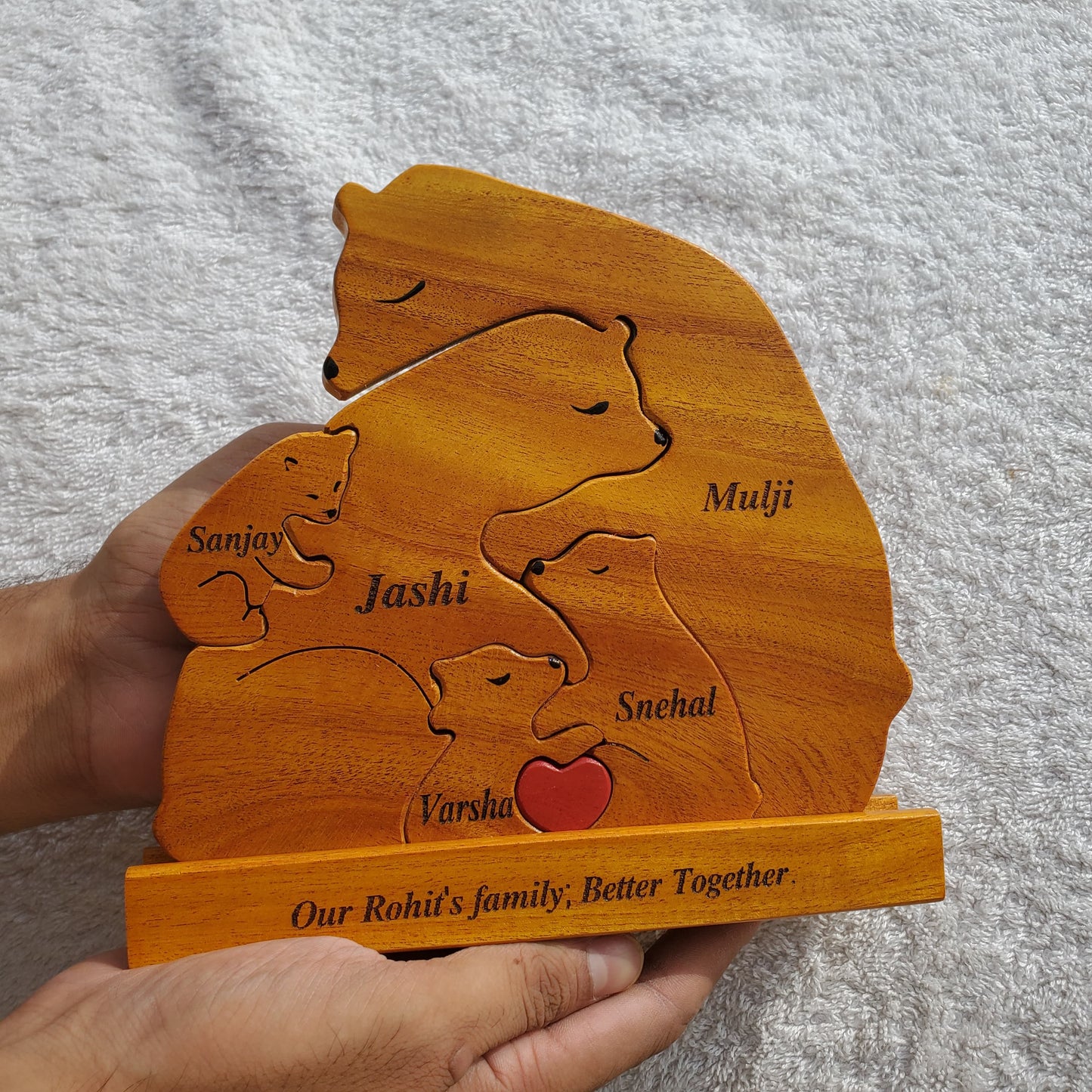 Wooden Bear Family Keepsake | Polished surface with shiny finish | Fungus Proof