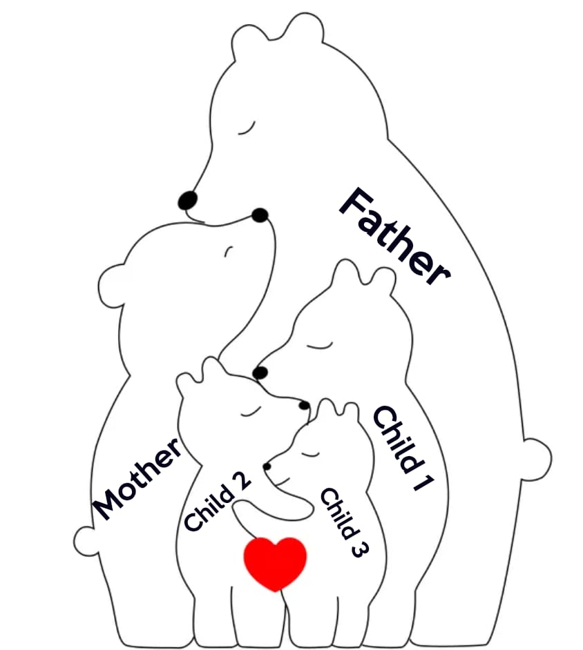 Wooden Bear Family Keepsake | Polished surface with shiny finish | Fungus Proof
