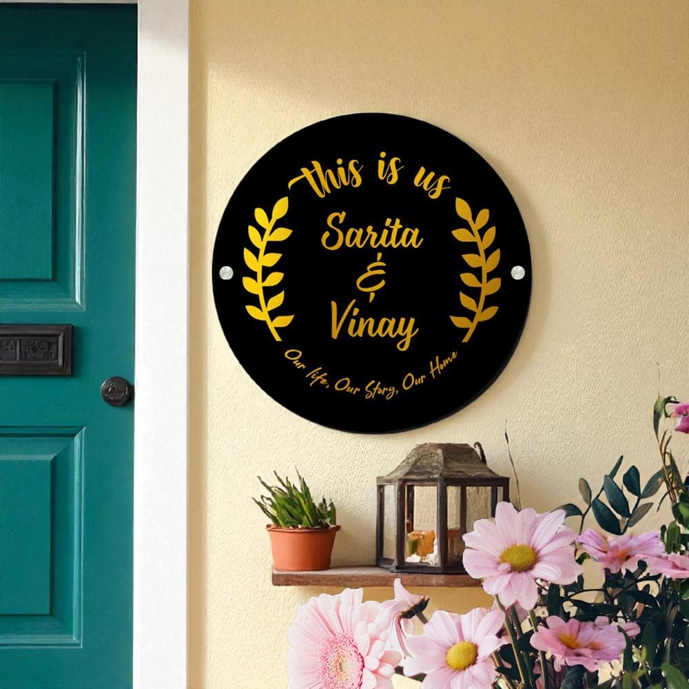 Circular Name Plate with golden leaf