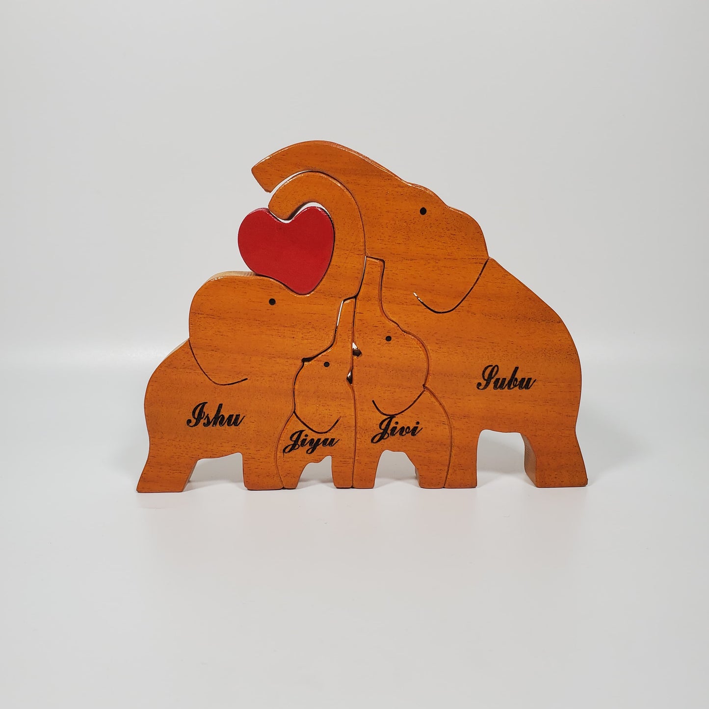 Wooden Elephant family Keepsake | Family of 4 | Polished surface with shiny finish | Fungus Proof