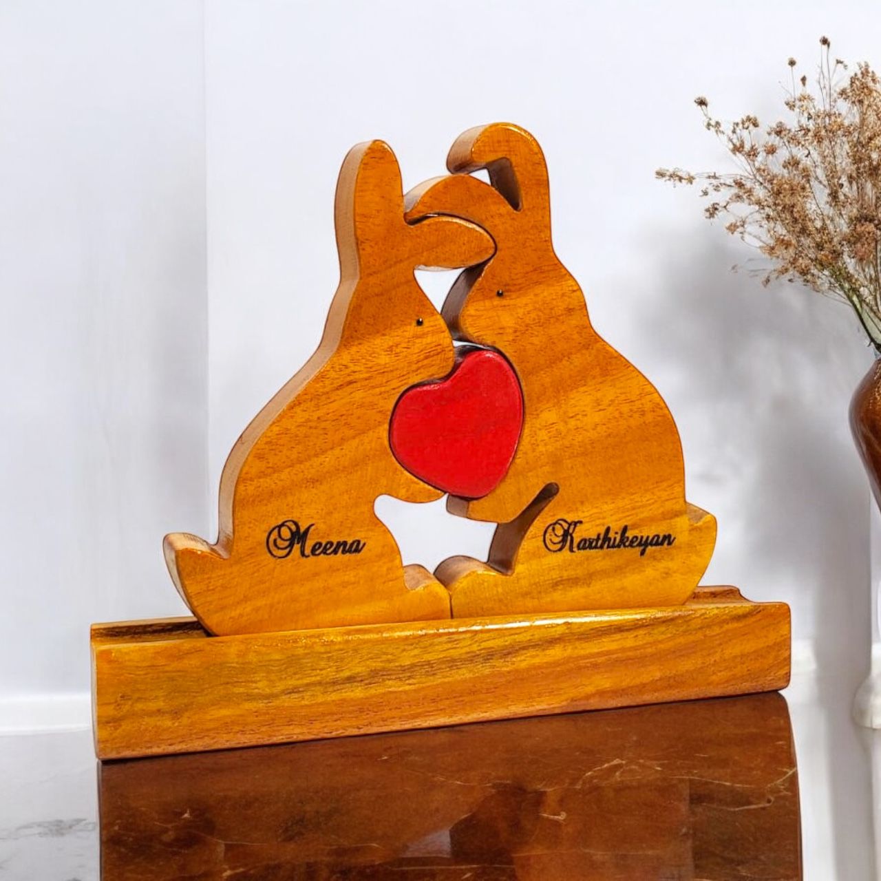 Wooden Couple Keepsake | Polished surface with shiny finish | Fungus Proof