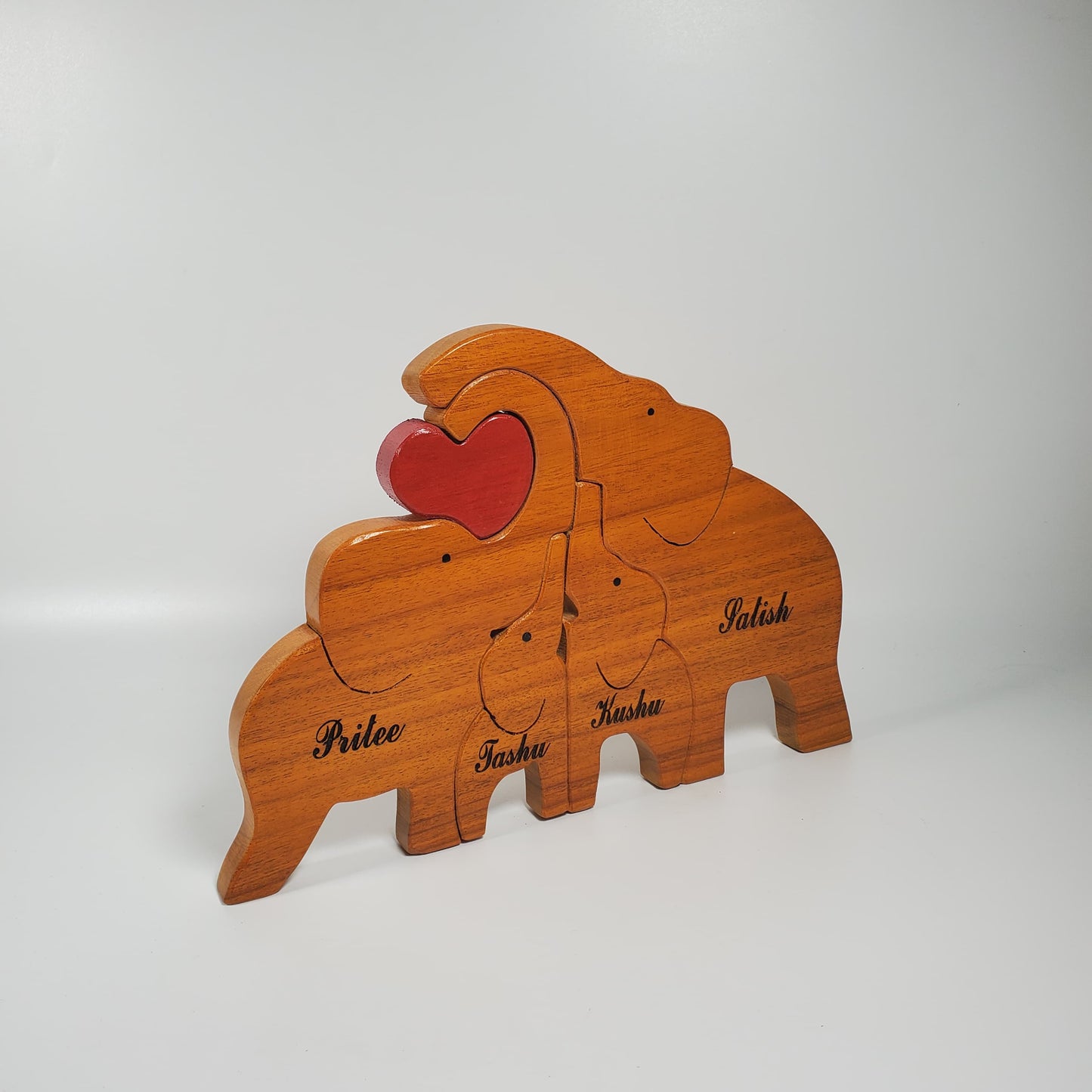 Wooden Elephant family Keepsake | Family of 4 | Polished surface with shiny finish | Fungus Proof