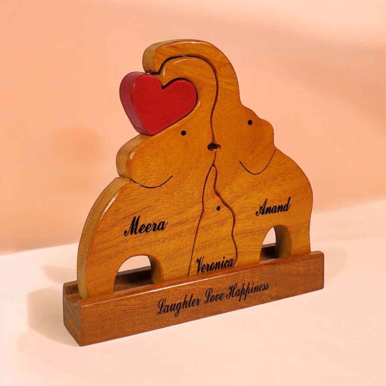Wooden Elephant family Keepsake | Family of 3 | Polished surface with shiny finish | Fungus Proof
