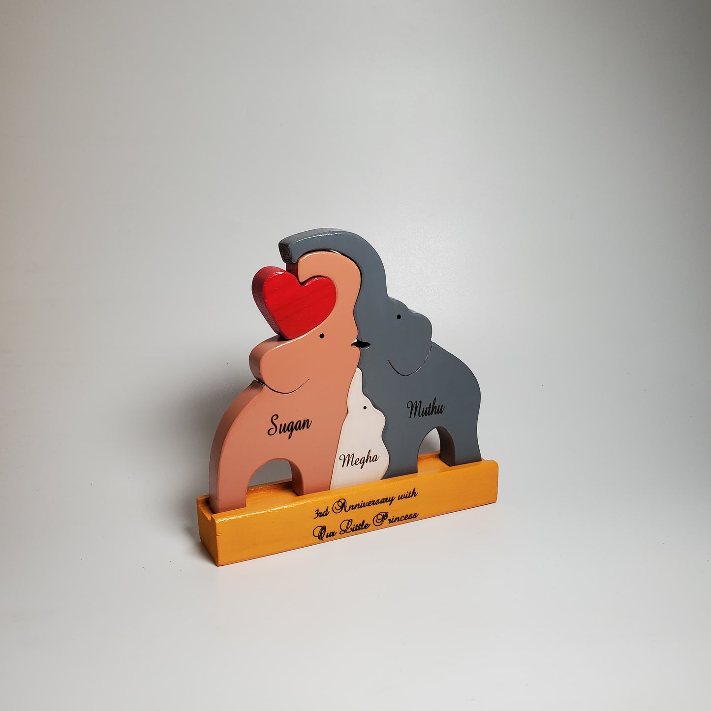 Wooden Elephant family with one child (Multicolored) | Polished surface with shiny finish | Fungus Proof