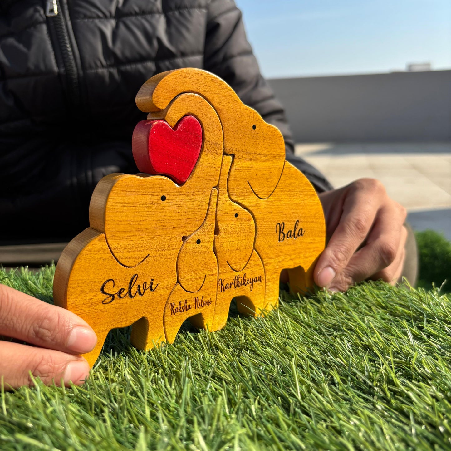 Wooden Elephant family Keepsake | Family of 4 | Polished surface with shiny finish | Fungus Proof
