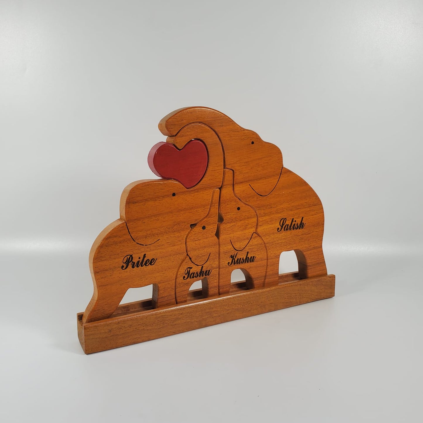 Wooden Elephant family Keepsake | Family of 4 | Polished surface with shiny finish | Fungus Proof