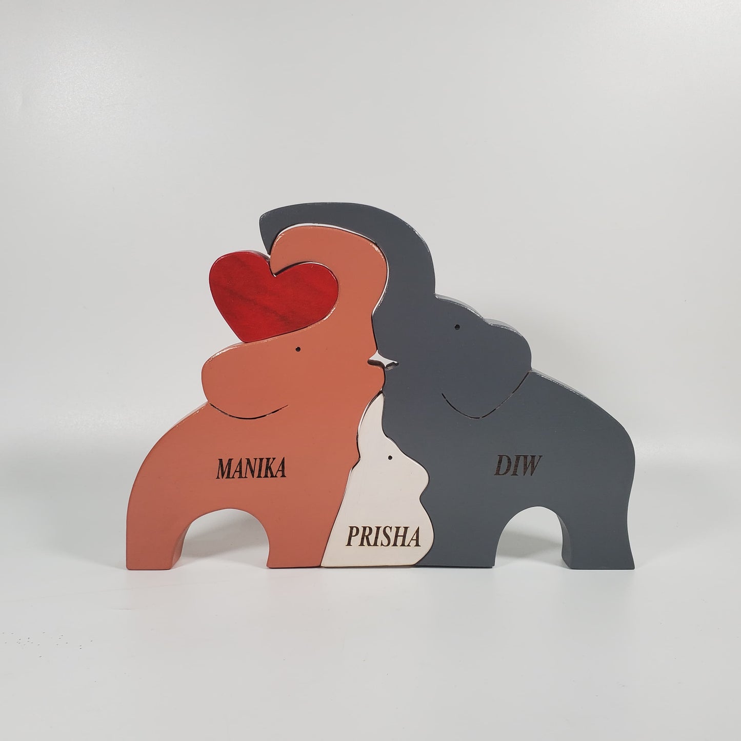 Wooden Elephant family with one child (Multicolored) | Polished surface with shiny finish | Fungus Proof