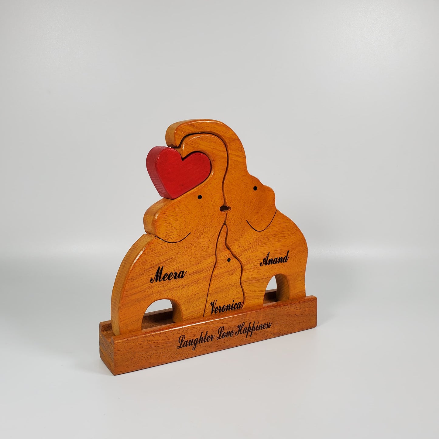 Wooden Elephant family Keepsake | Family of 3 | Polished surface with shiny finish | Fungus Proof