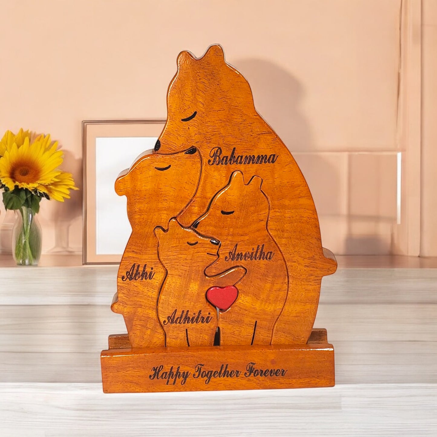 Wooden Bear Family Keepsake | Polished surface with shiny finish | Fungus Proof