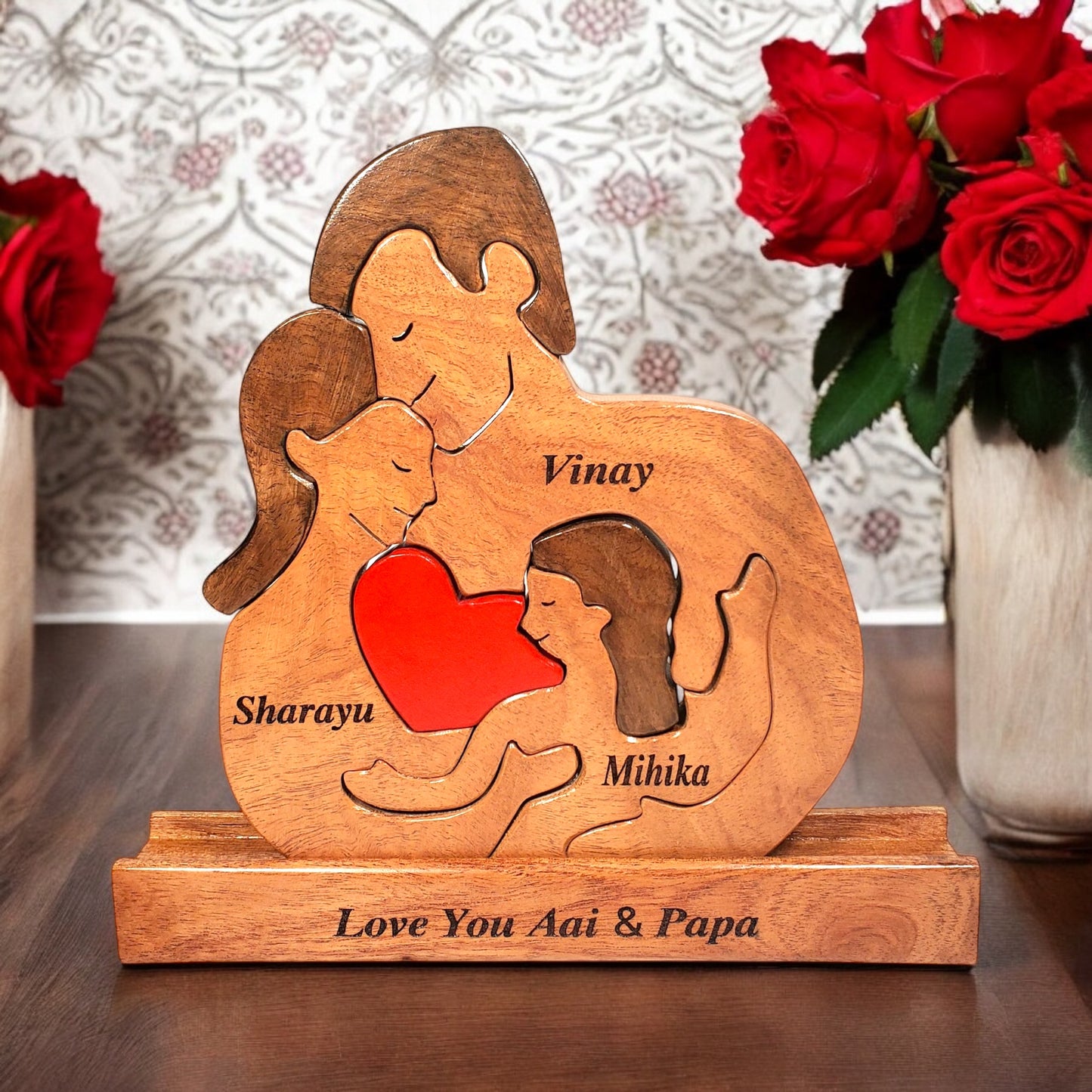 Wooden Human figurine Family Keepsake | Polished surface with shiny finish | Fungus proof
