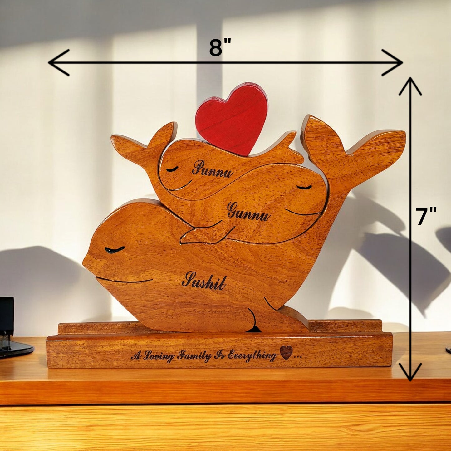 Wooden Whale family Keepsake | Polished surface with shiny finish | Fungus Proof