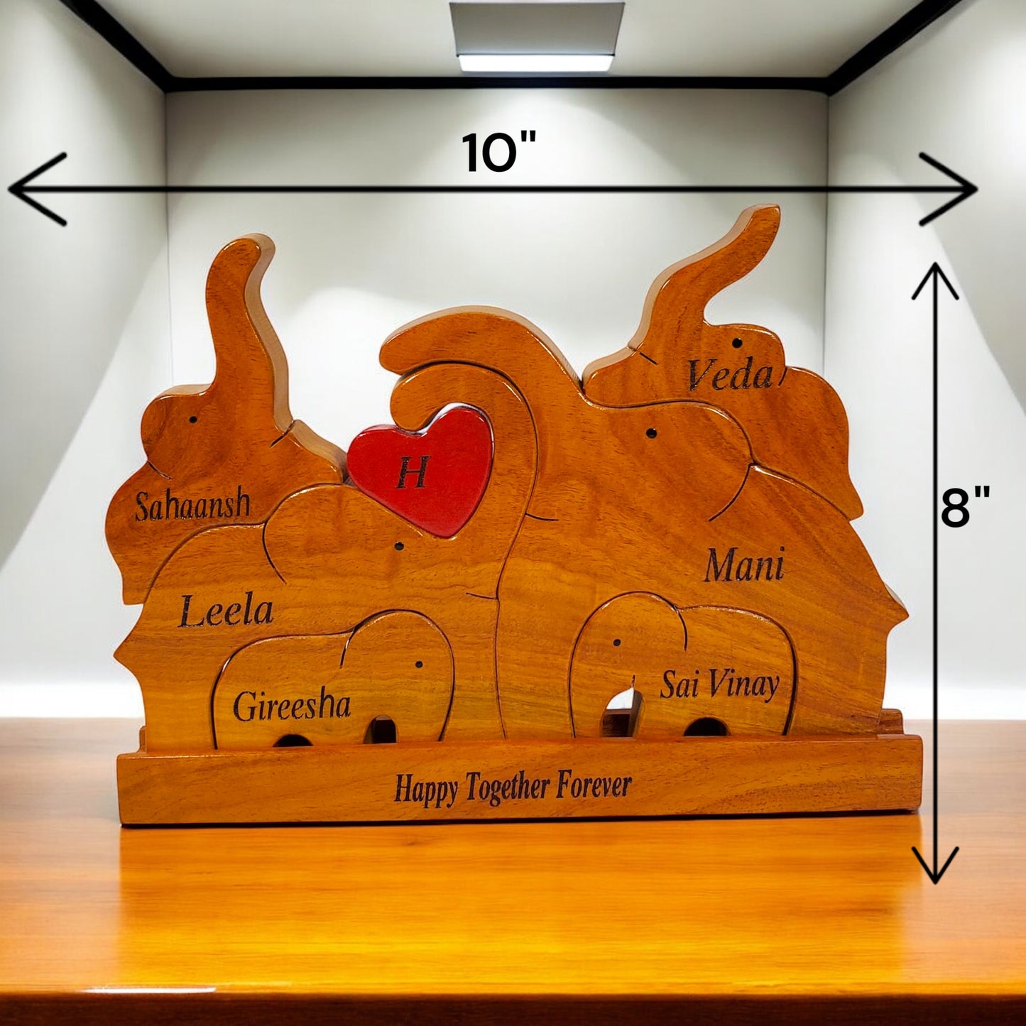 Wooden Elephant Family Keepsake | Family of 6 | Polished surface with shiny finish | Fungus Proof