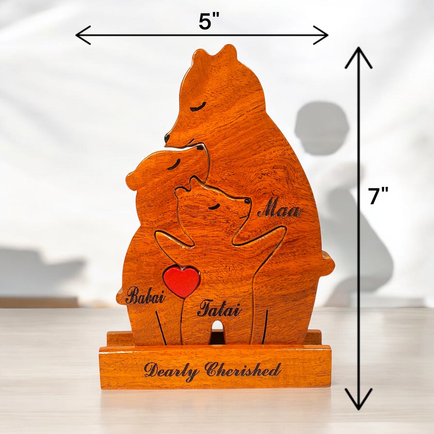 Wooden Bear Family Keepsake | Polished surface with shiny finish | Fungus Proof
