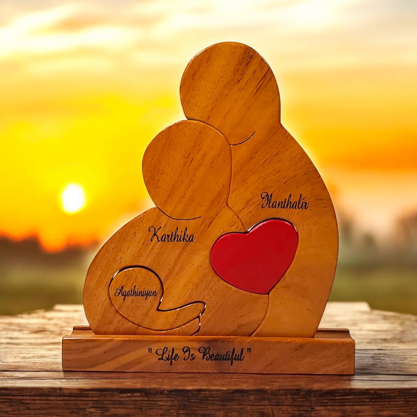 Wooden Family showpiece | Polished surface with shiny finish | Fungus Proof