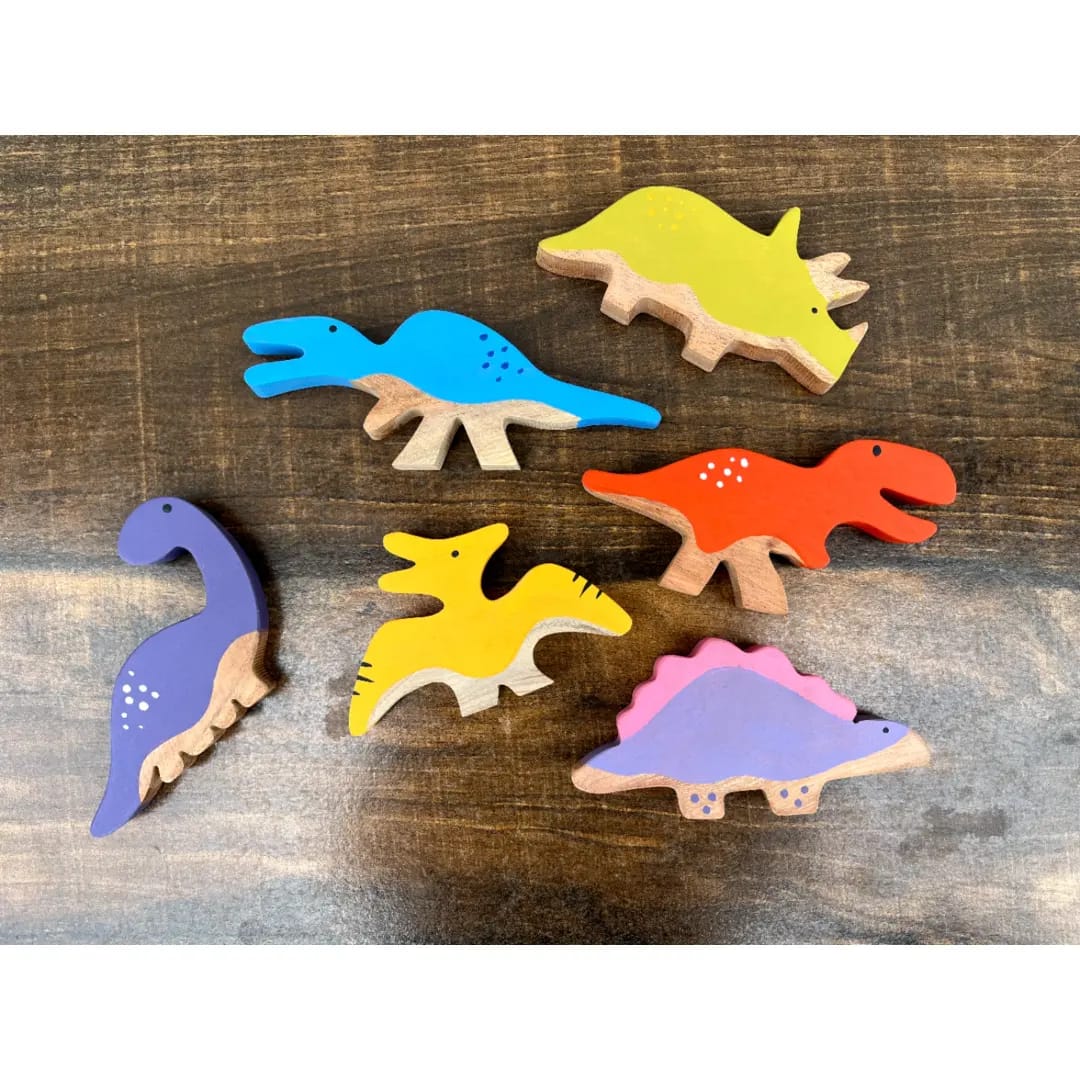 Neem Wood Dinosaurs | Set of 6 | Polished surface with shiny finish | Fungus Proof