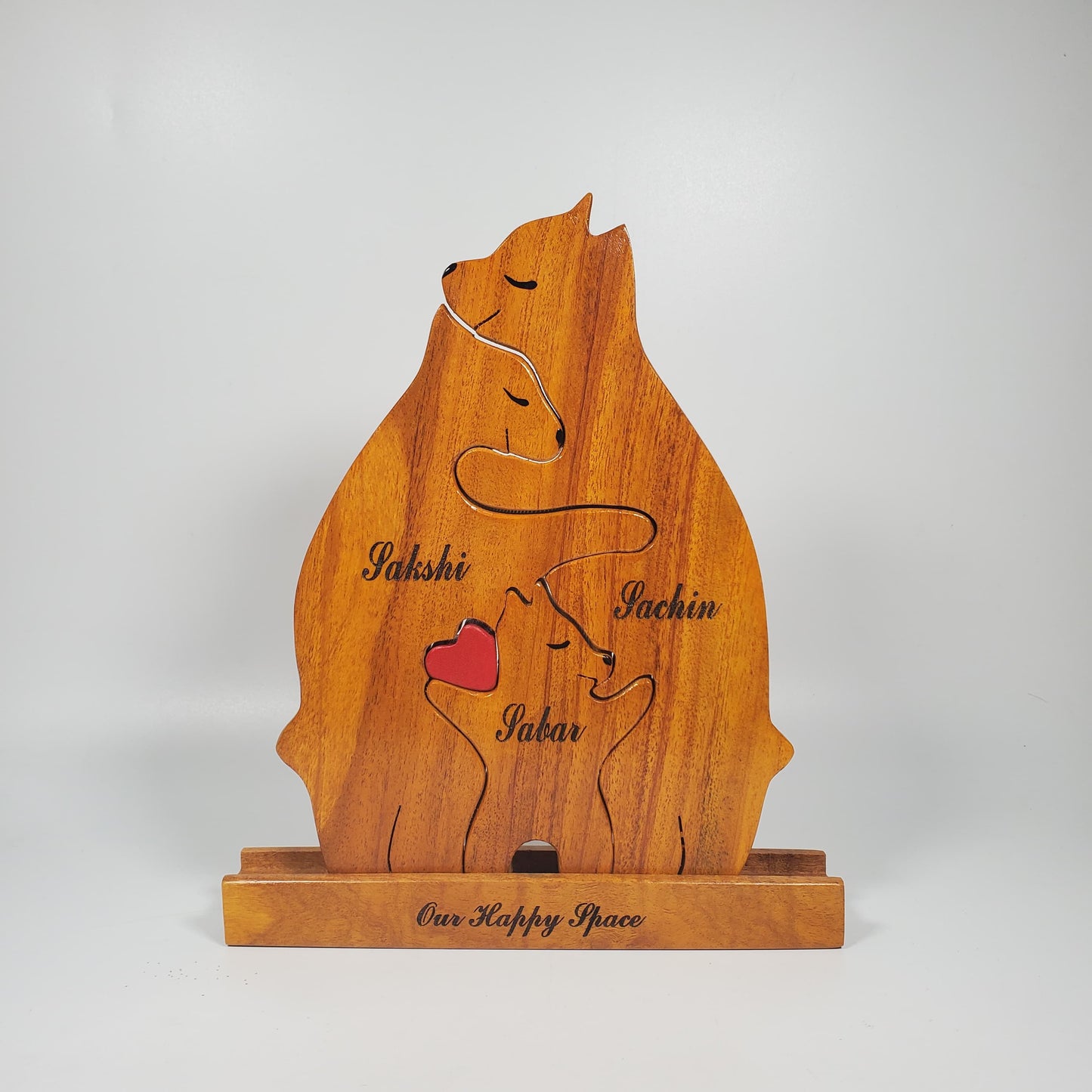 Wooden Bear family with one child | Polished surface with shiny finish | Fungus Proof