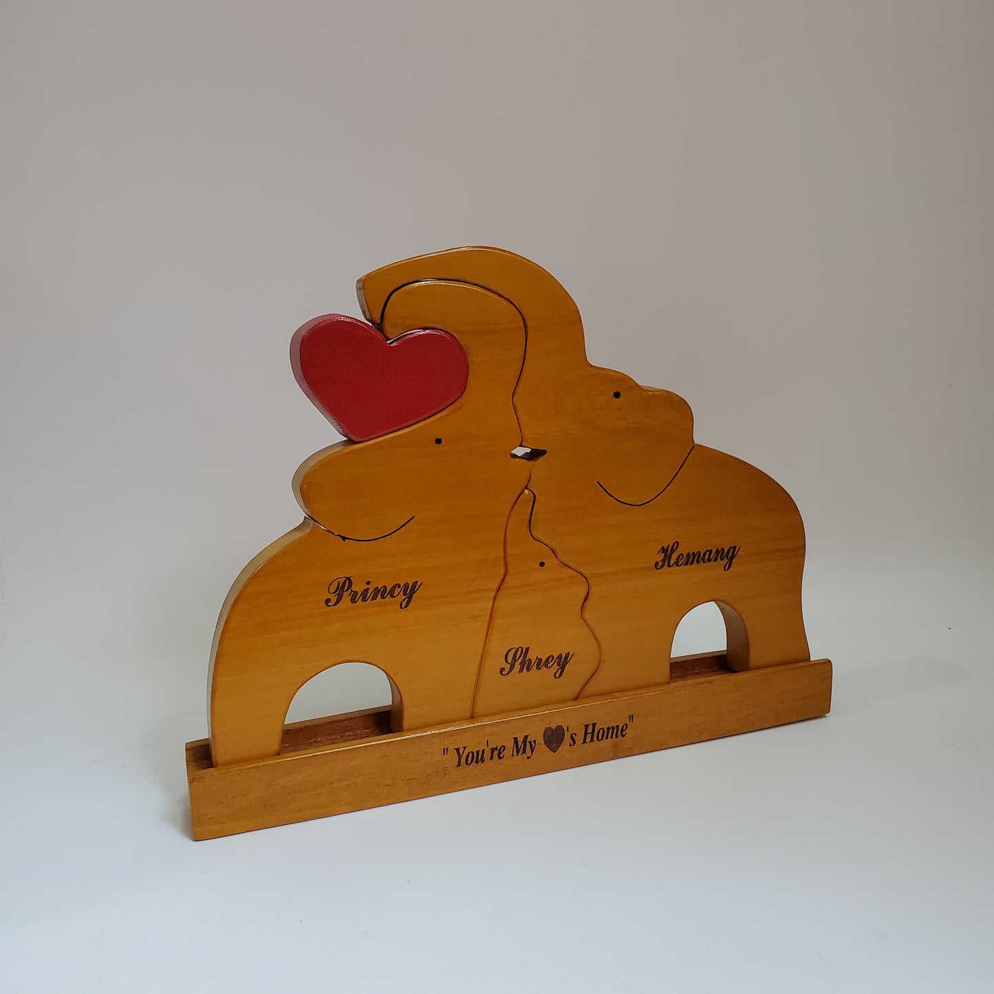 Wooden Elephant family Keepsake | Family of 3 | Polished surface with shiny finish | Fungus Proof