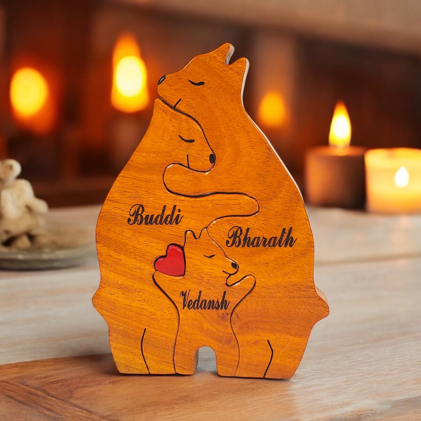 Wooden Bear family with one child | Polished surface with shiny finish | Fungus Proof