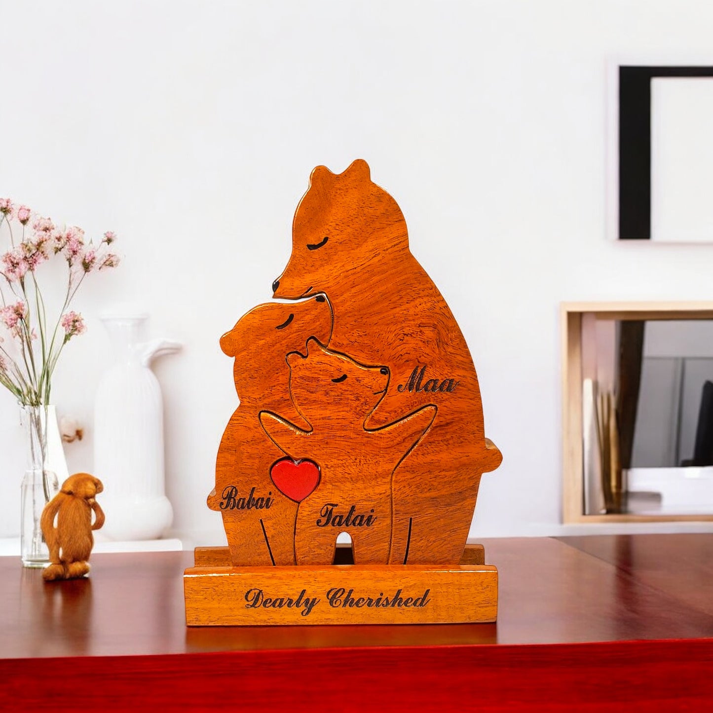 Wooden Bear Family Keepsake | Polished surface with shiny finish | Fungus Proof