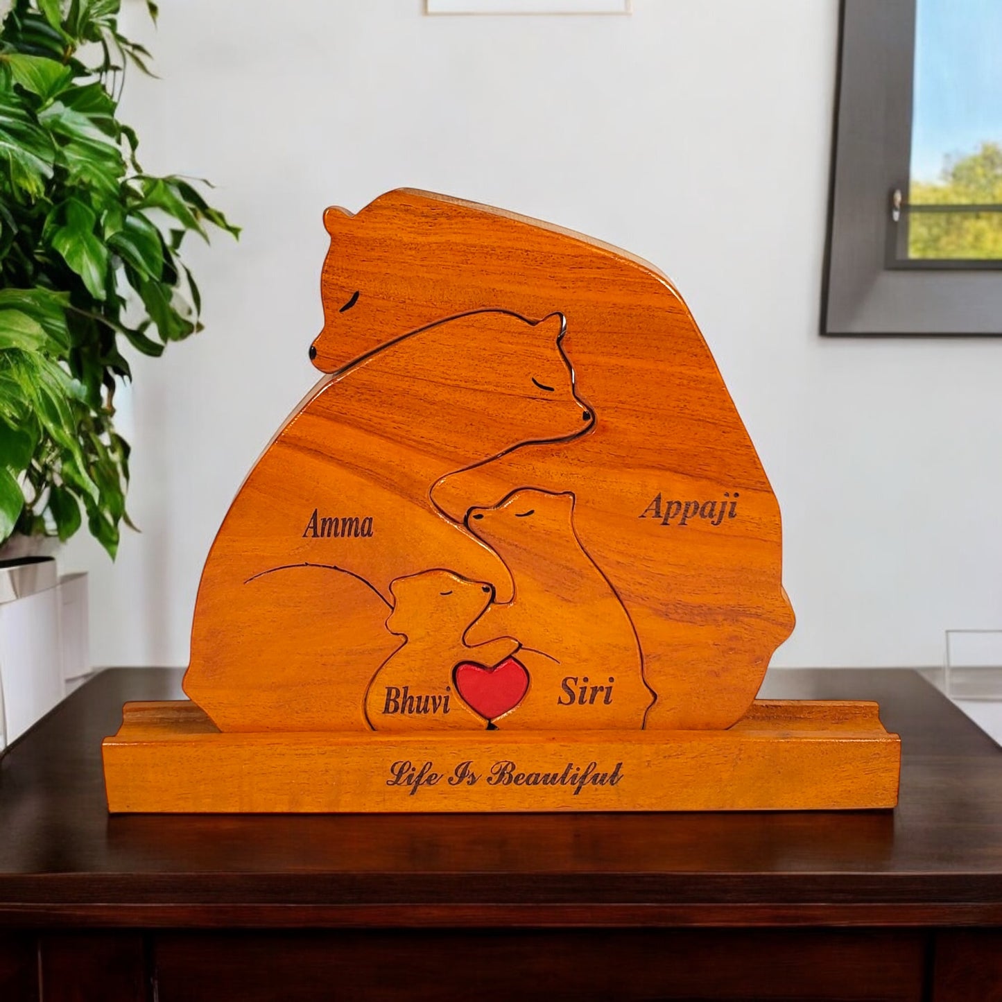 Wooden Bear Family Keepsake | Polished surface with shiny finish | Fungus Proof
