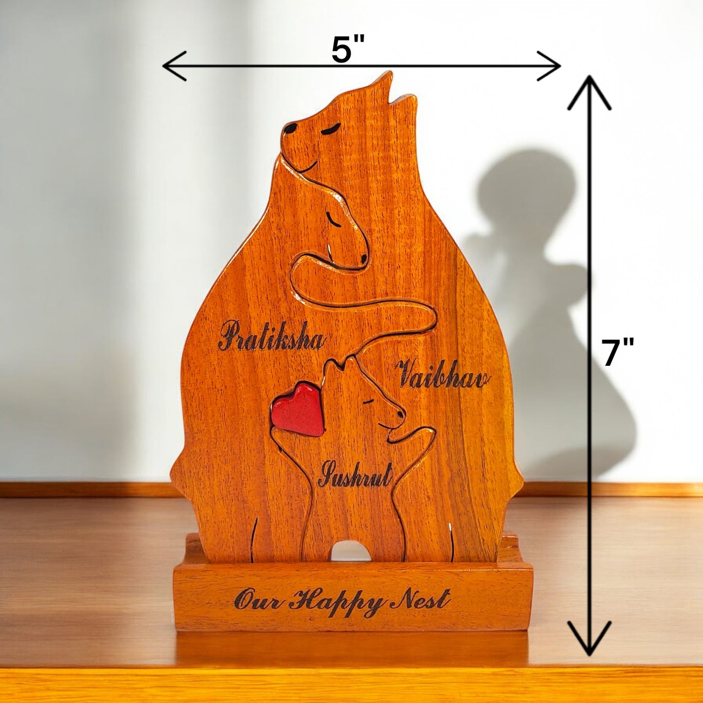 Wooden Bear family with one child | Polished surface with shiny finish | Fungus Proof