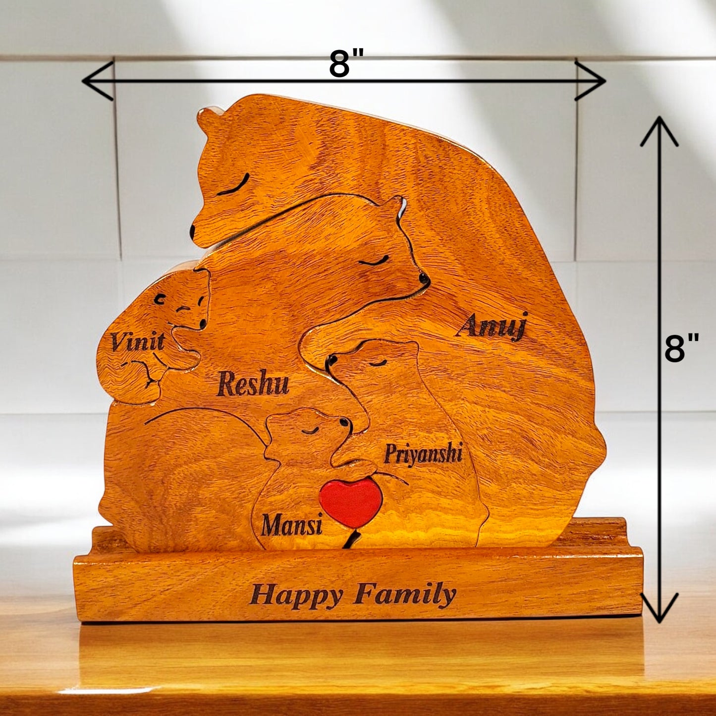 Wooden Bear Family Keepsake | Polished surface with shiny finish | Fungus Proof