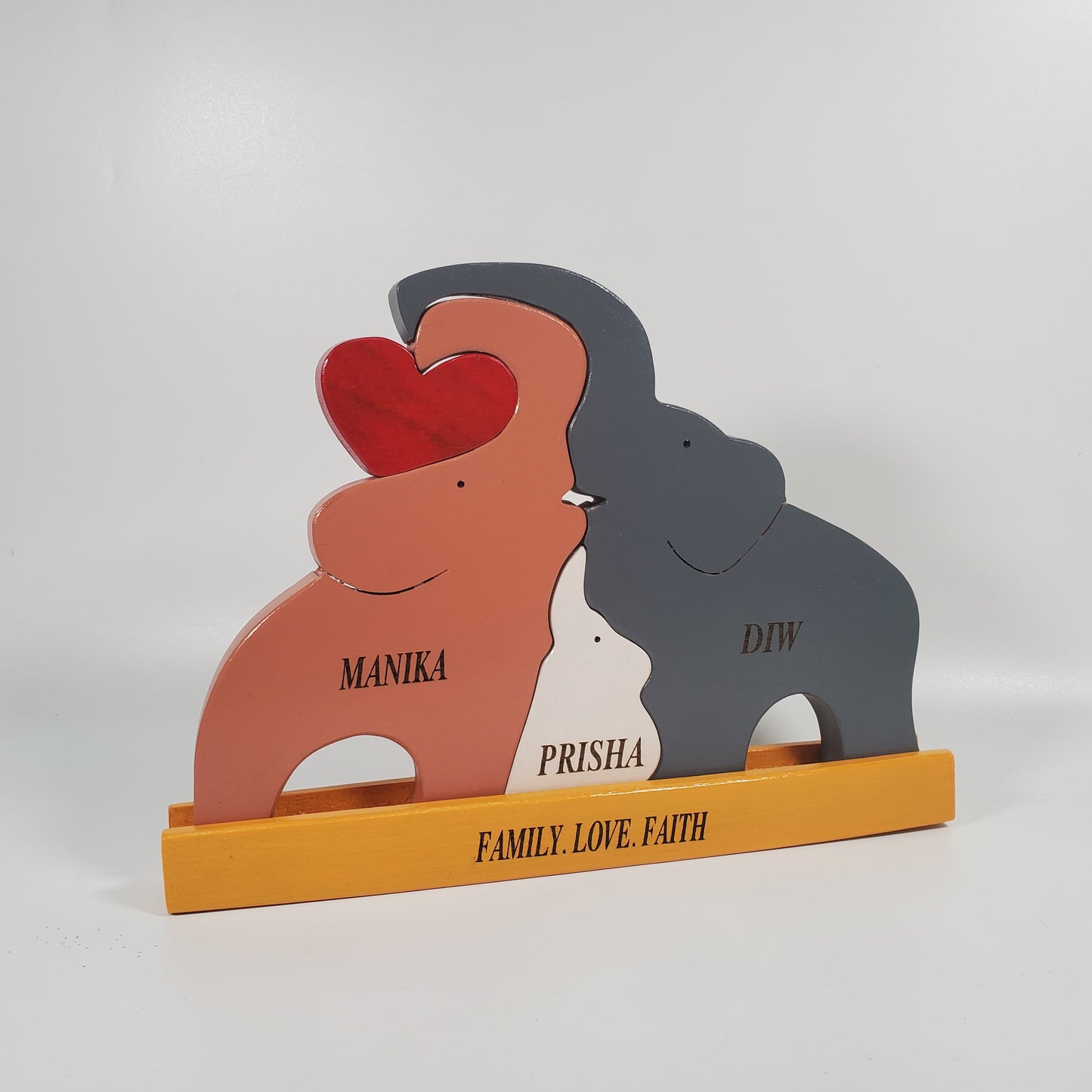 Wooden Elephant family with one child (Multicolored) | Polished surface with shiny finish | Fungus Proof