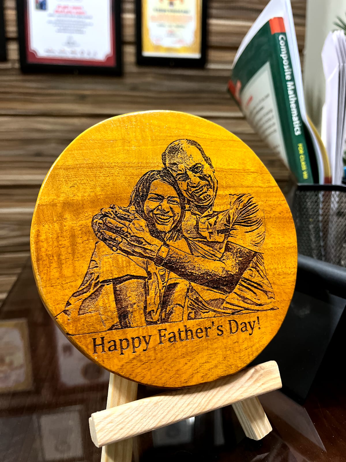 Personalized photo engraved Golden wood coin | Polished surface with shiny finish | Fungus Proof