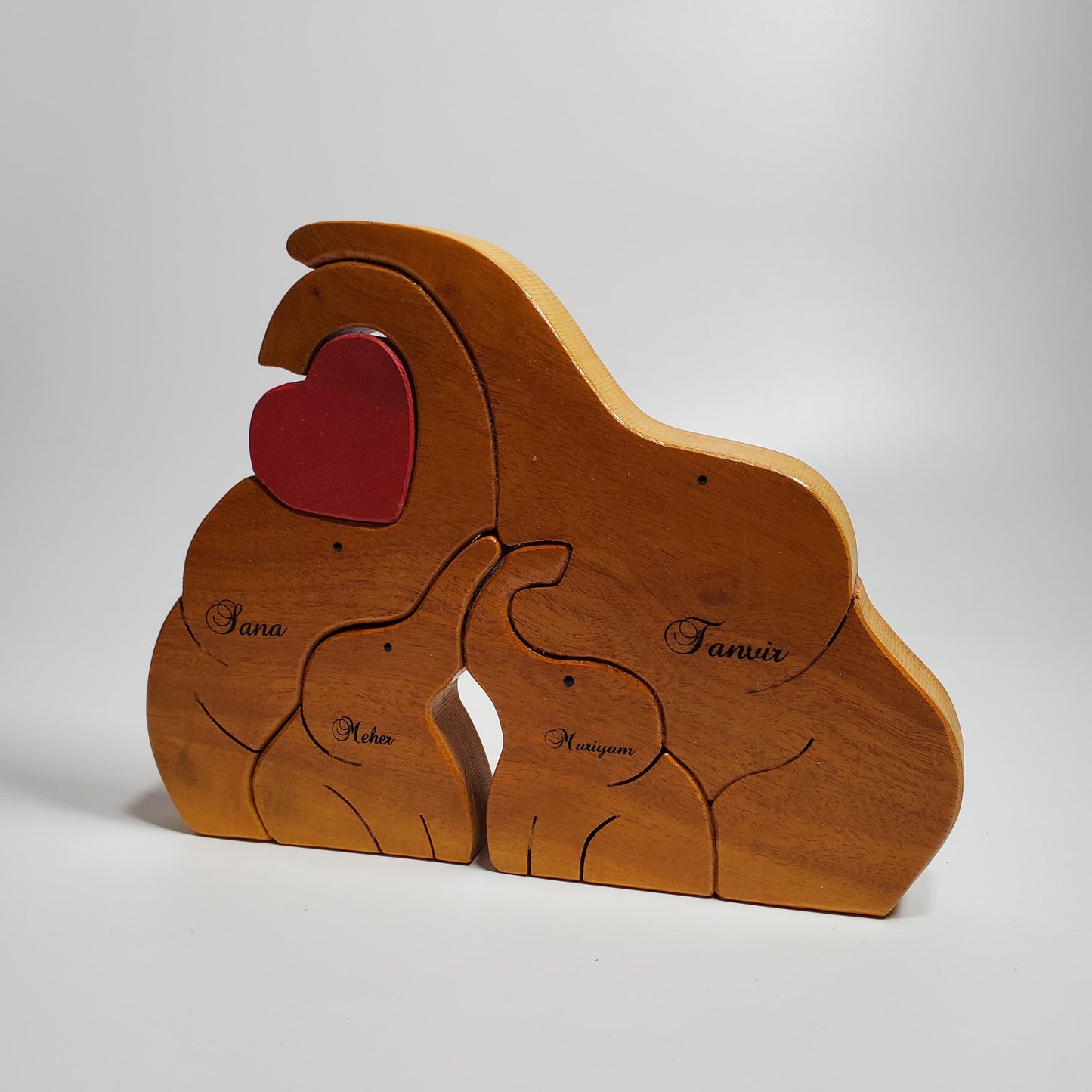 Wooden Elephant family with twin children | Polished surface with shiny finish | Fungus Proof