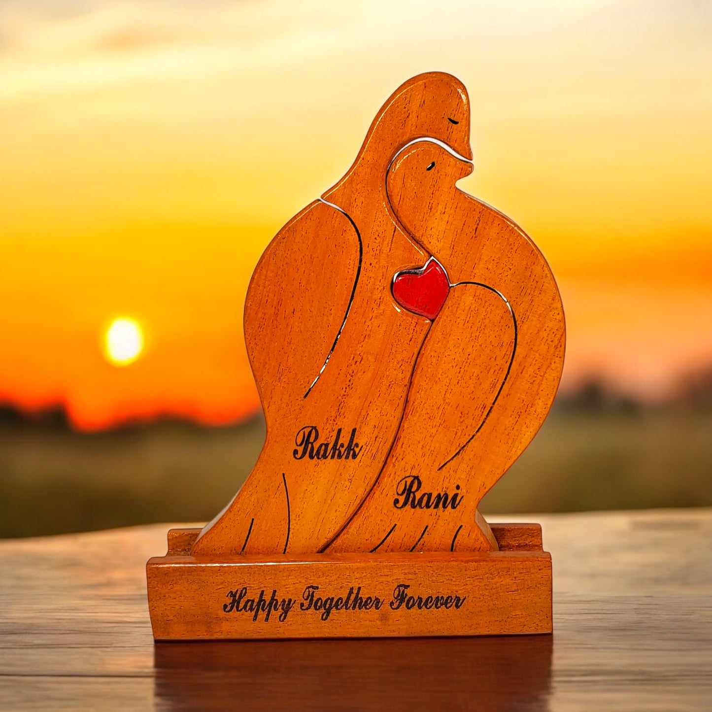 Wooden Couple Keepsake | Polished surface with shiny finish | Fungus Proof