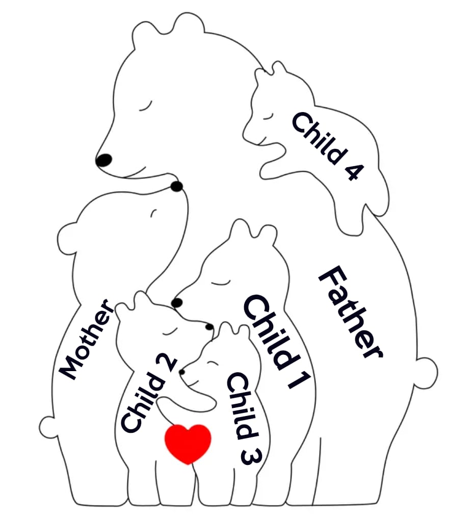 Wooden Bear Family Keepsake | Polished surface with shiny finish | Fungus Proof