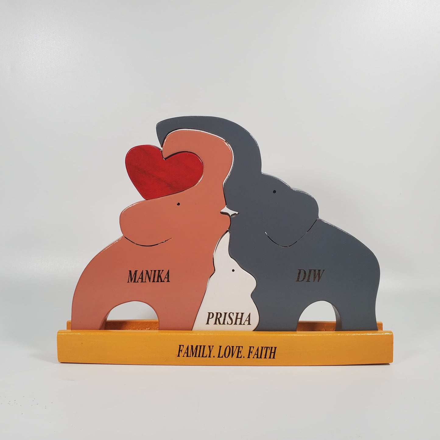 Wooden Elephant family with one child (Multicolored) | Polished surface with shiny finish | Fungus Proof