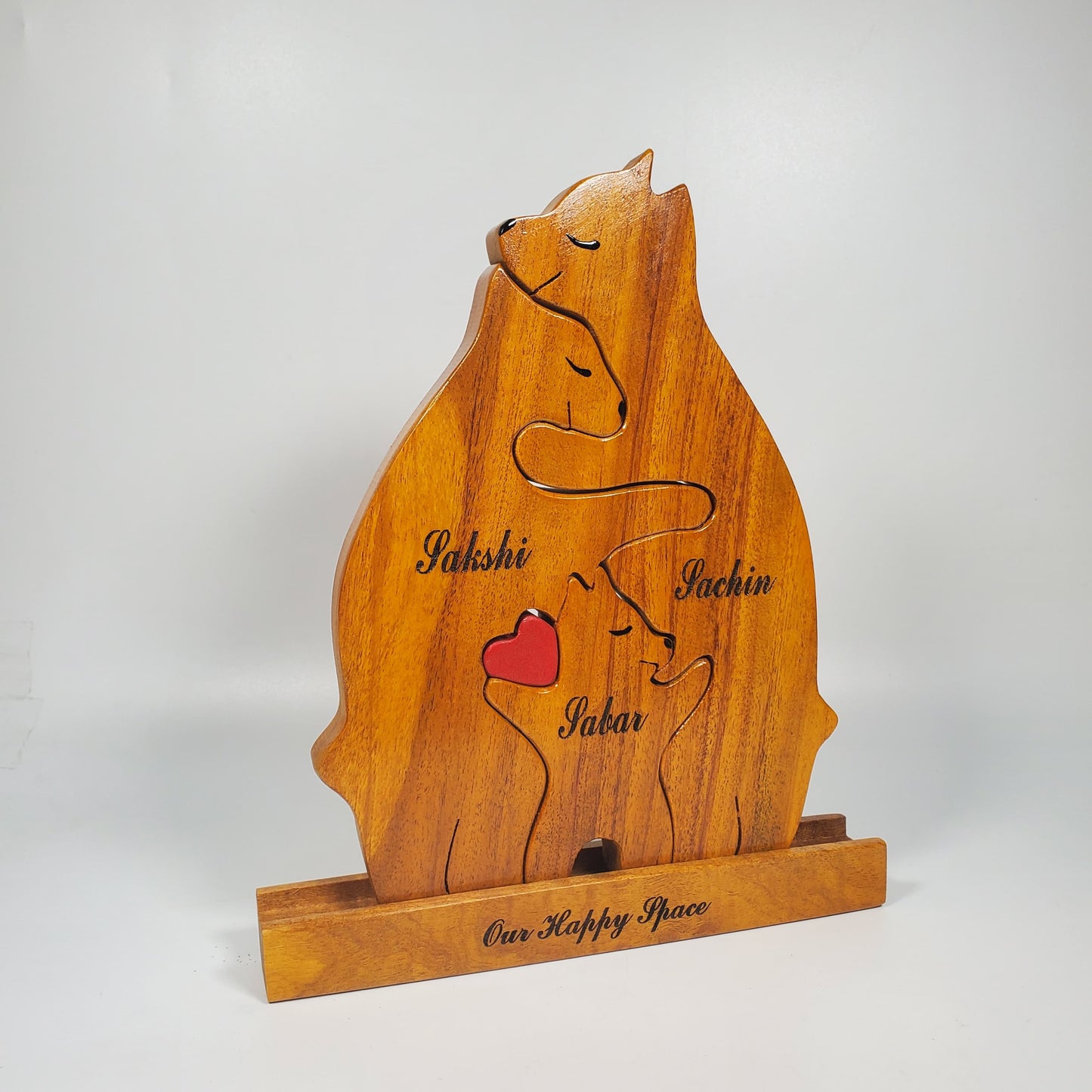 Wooden Bear family with one child | Polished surface with shiny finish | Fungus Proof