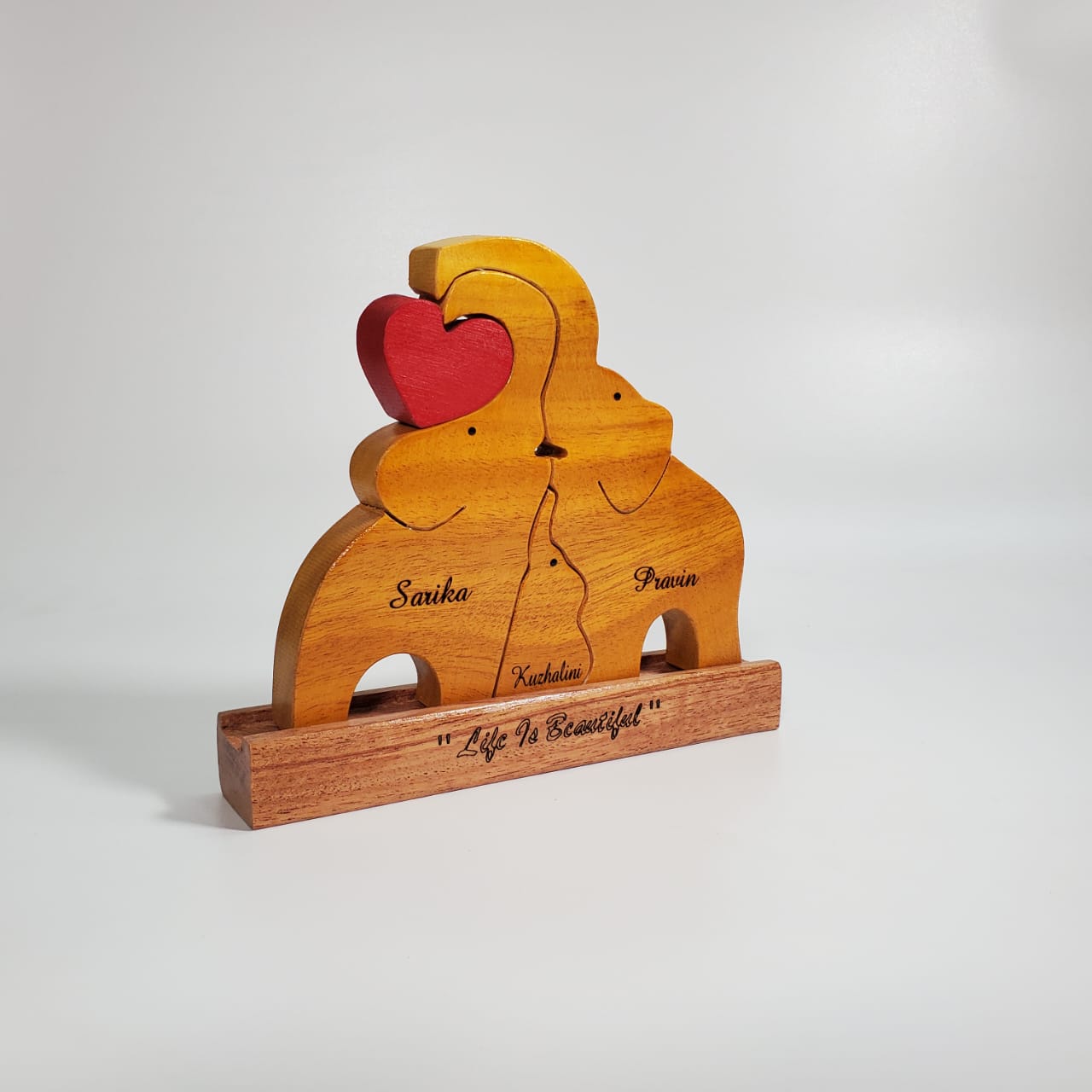 Wooden Elephant family Keepsake | Family of 3 | Polished surface with shiny finish | Fungus Proof