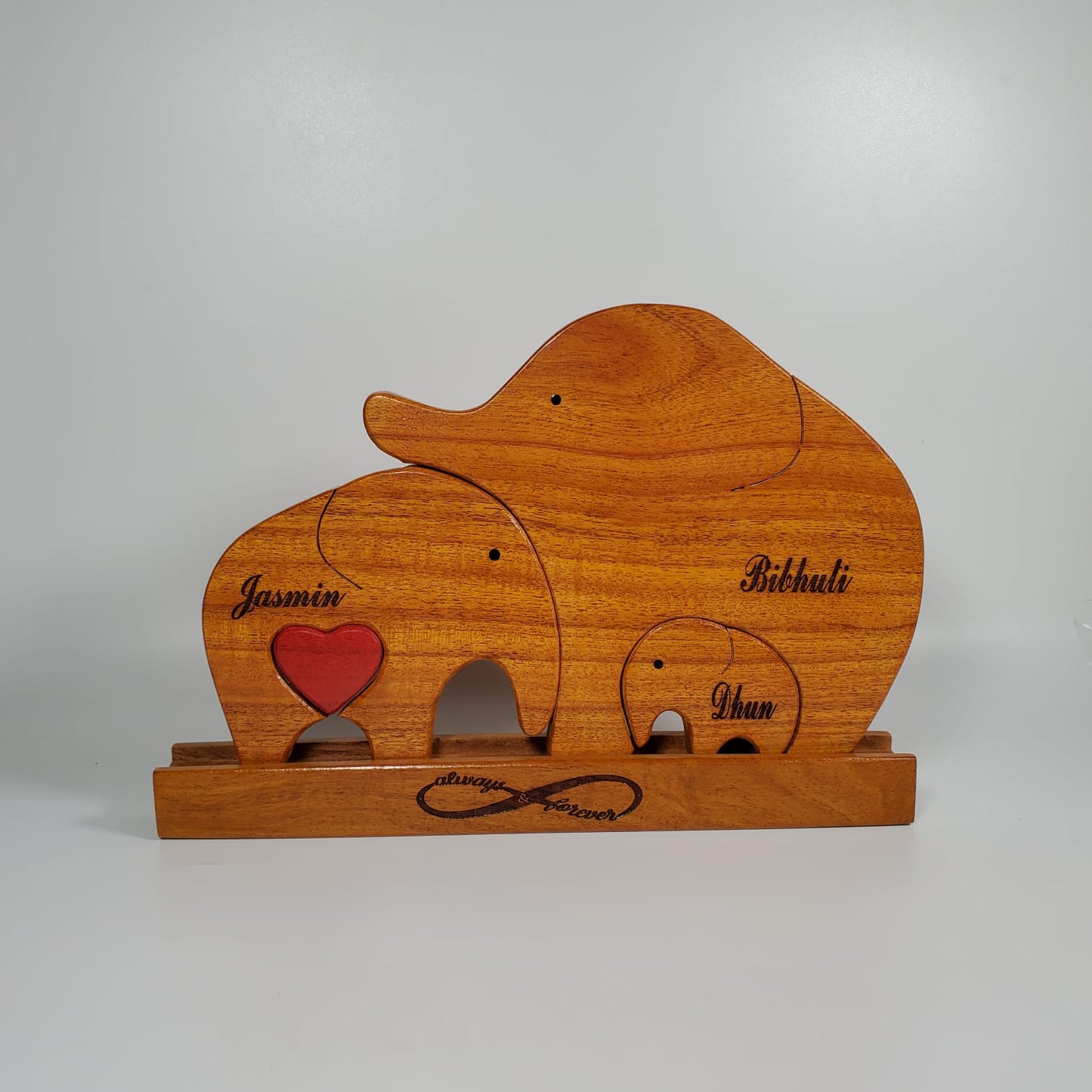 Wooden Elephant Family with one kid | Polished surface with shiny finish | Fungus Proof