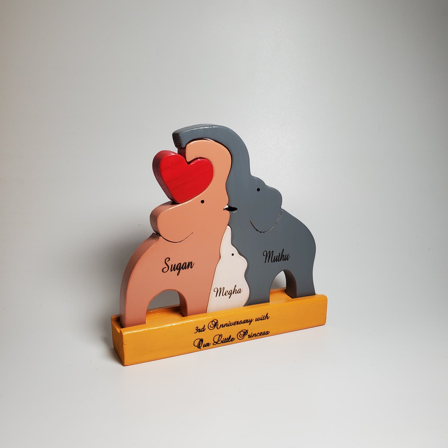 Wooden Elephant family with one child (Multicolored) | Polished surface with shiny finish | Fungus Proof