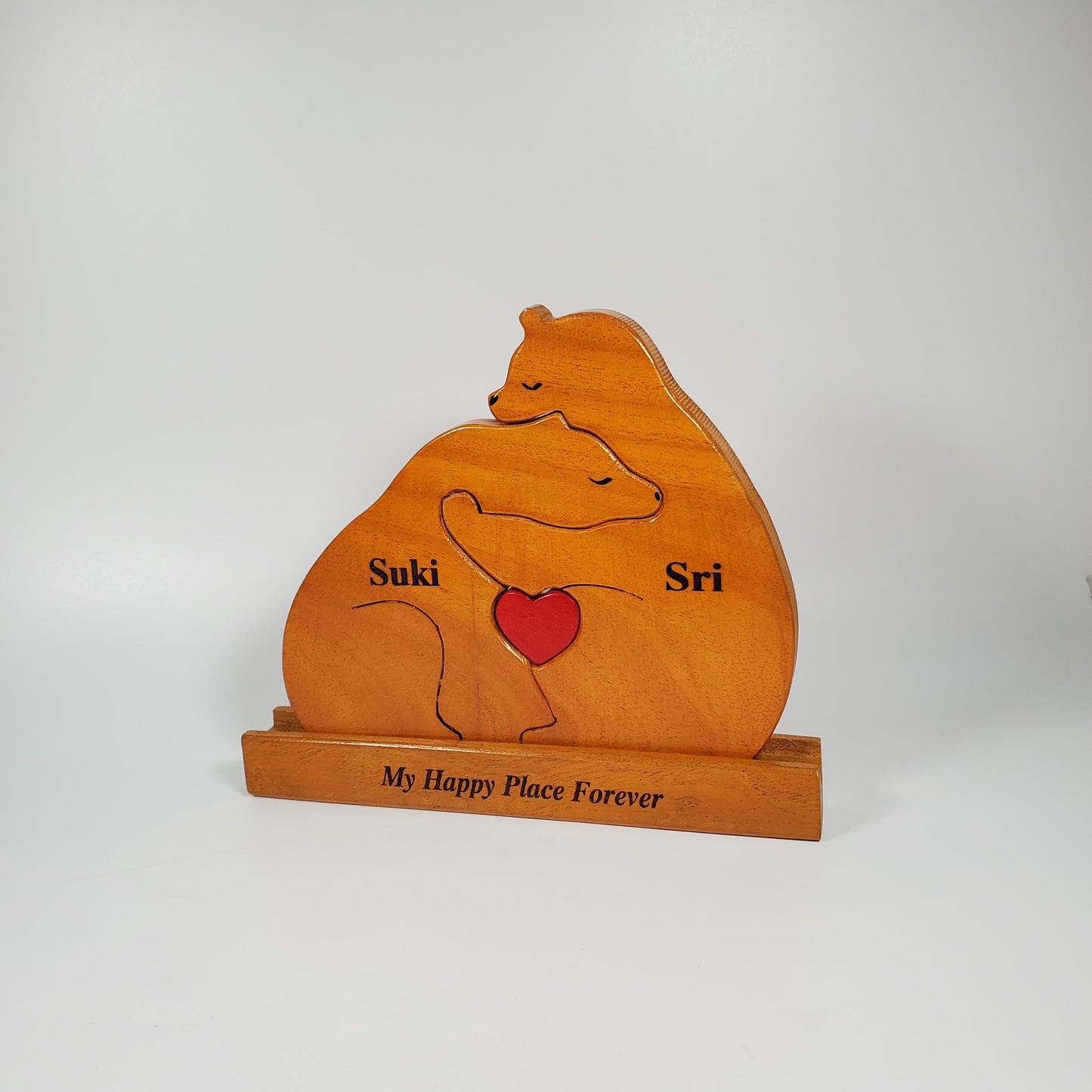 Wooden Bear Couple Keepsake | Polished surface with shiny finish | Fungus Proof