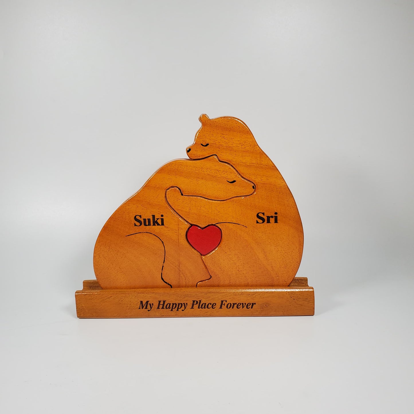 Wooden Bear Couple Keepsake | Polished surface with shiny finish | Fungus Proof