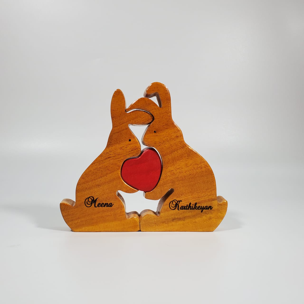 Wooden Rabbit Couple Keepsake | Polished surface with shiny finish | Fungus Proof