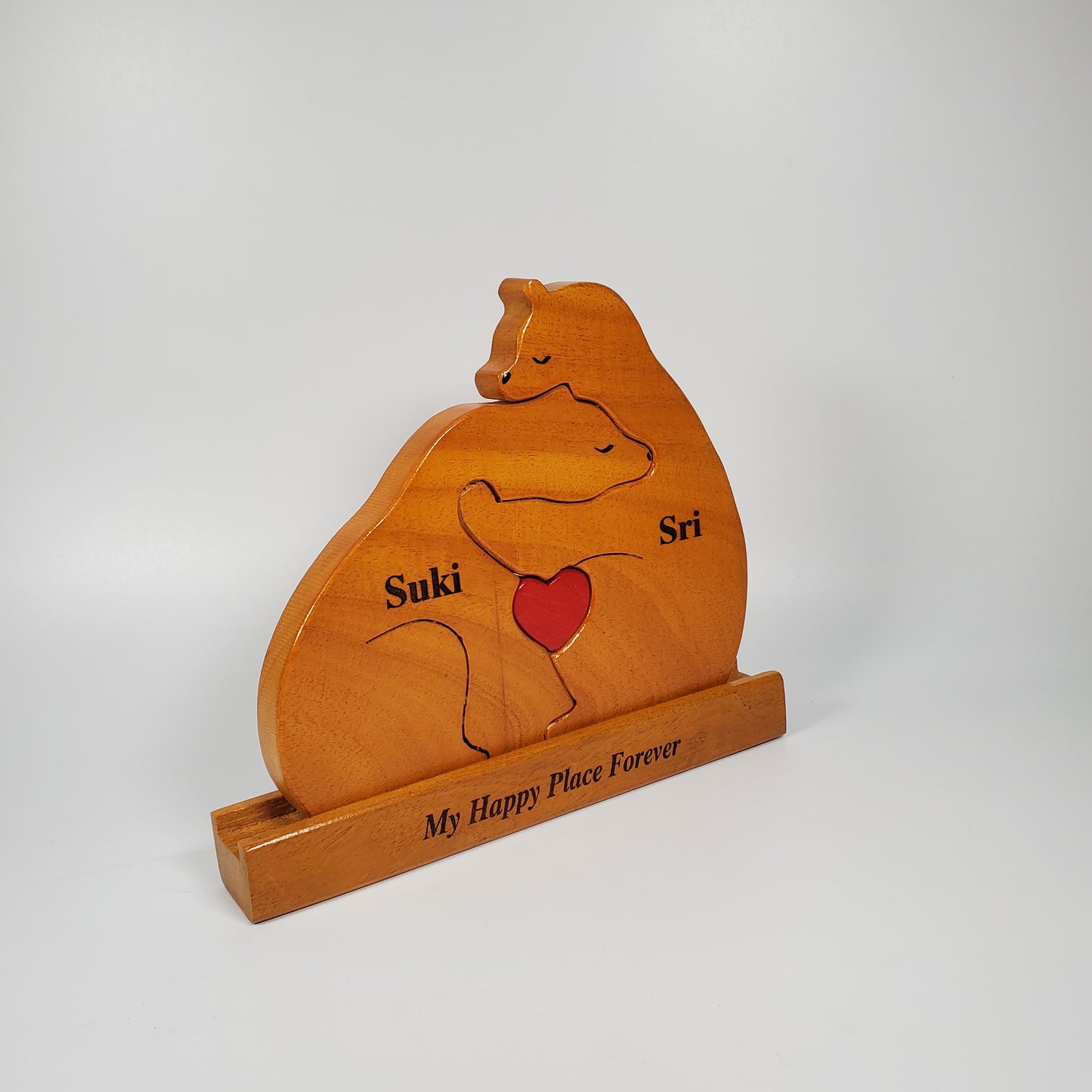 Wooden Bear Couple Keepsake | Polished surface with shiny finish | Fungus Proof