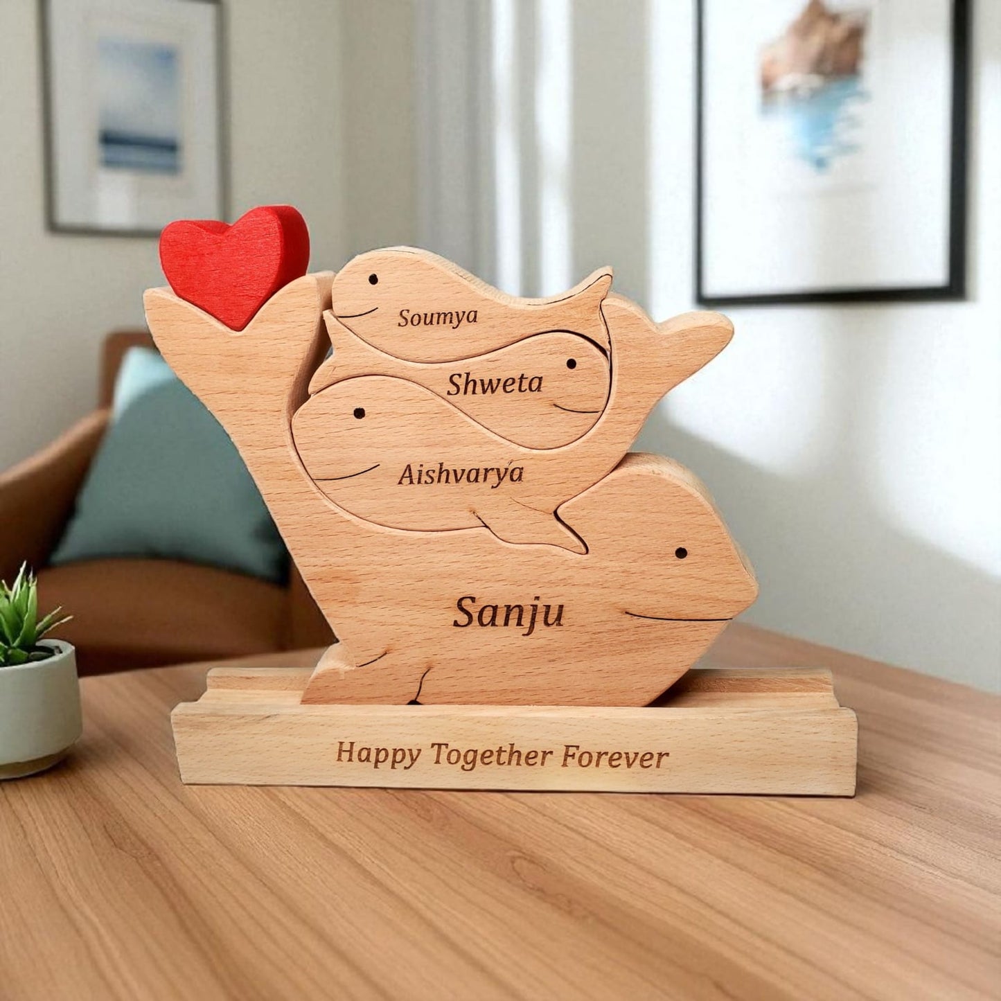 Wooden Whale Family Keepsake | Polished surface with shiny finish | Fungus Proof