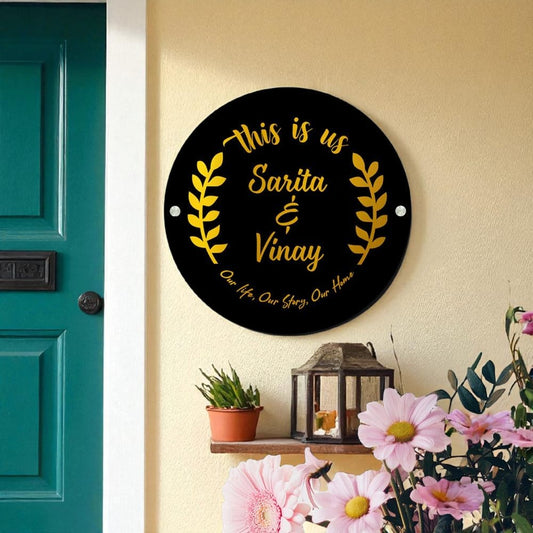 Circular Name Plate with golden leaf