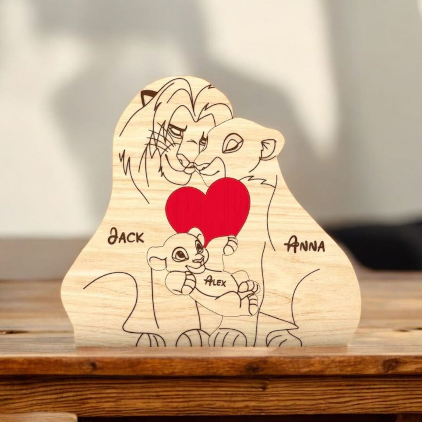 Wooden Lion Family - Beech Wood | Polished surface with shiny finish | Fungus Proof