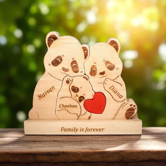 Wooden Panda Family  | Polished surface with shiny finish | Fungus Proof