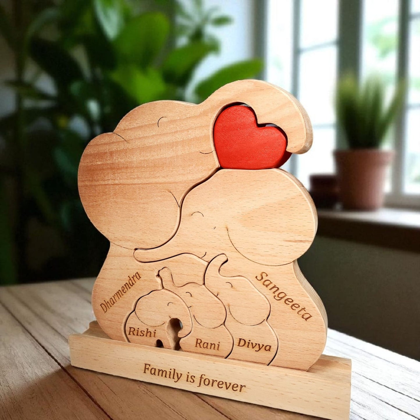 Wooden Elephant Family Keepsake  | Polished surface with shiny finish | Fungus Proof