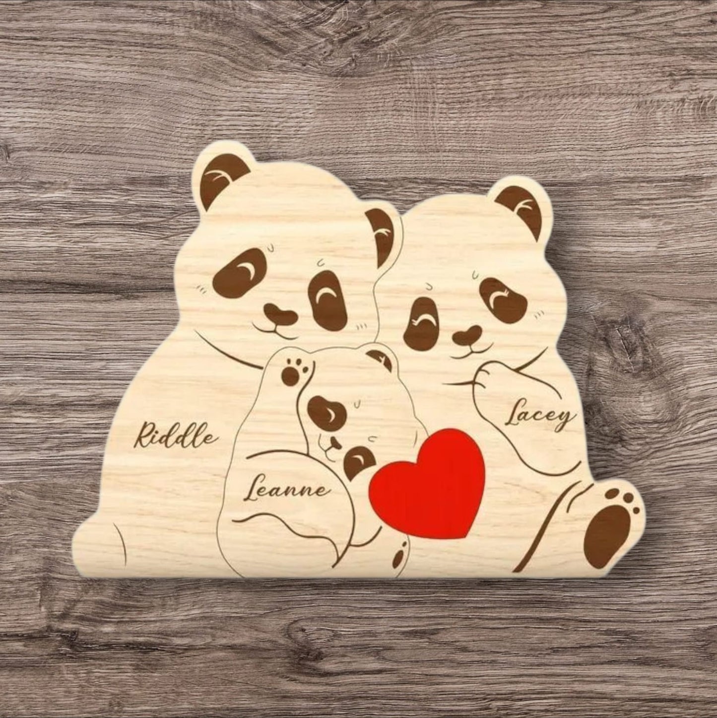 Wooden Panda Family  | Polished surface with shiny finish | Fungus Proof