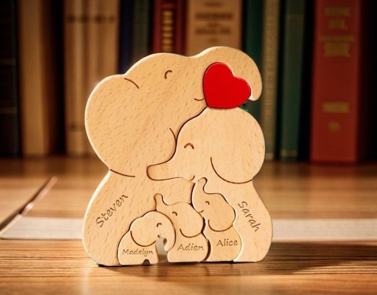 Wooden Elephant Family Keepsake  | Polished surface with shiny finish | Fungus Proof