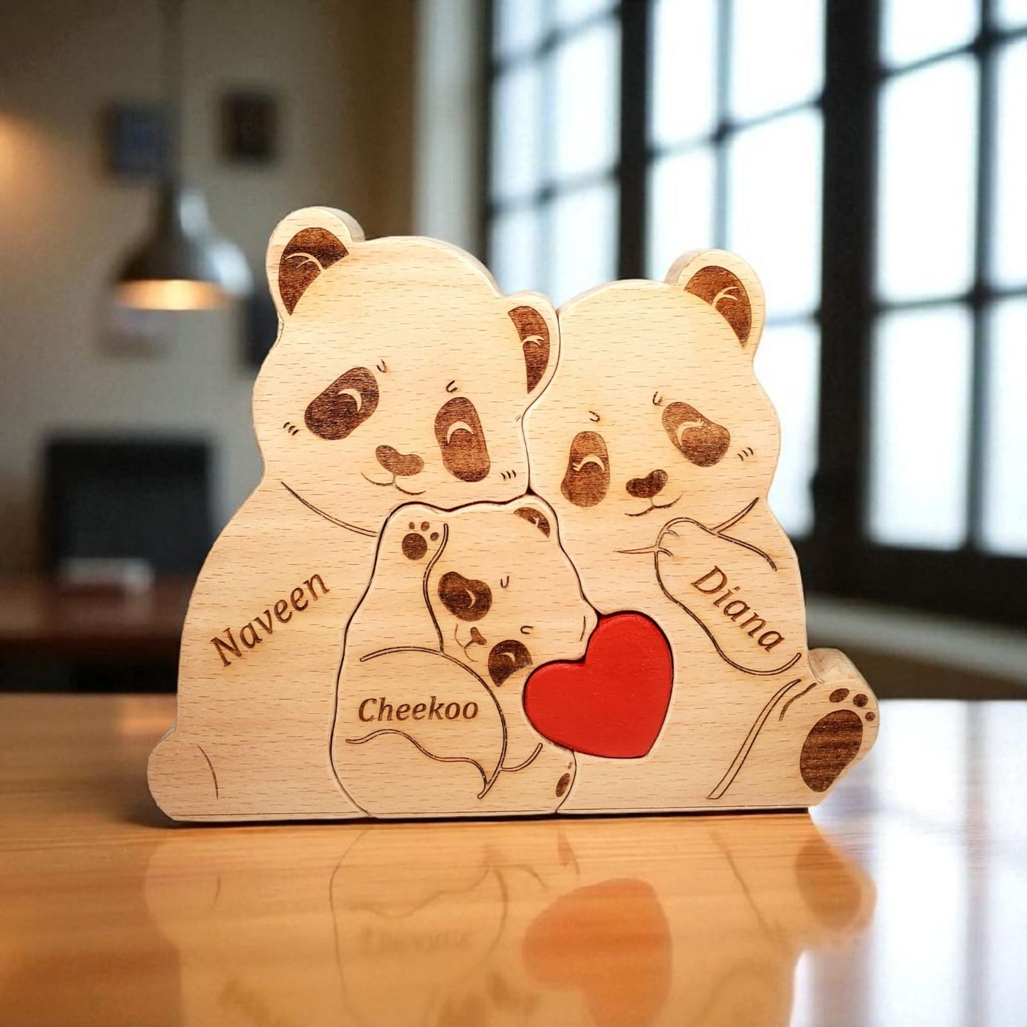 Wooden Panda Family  | Polished surface with shiny finish | Fungus Proof