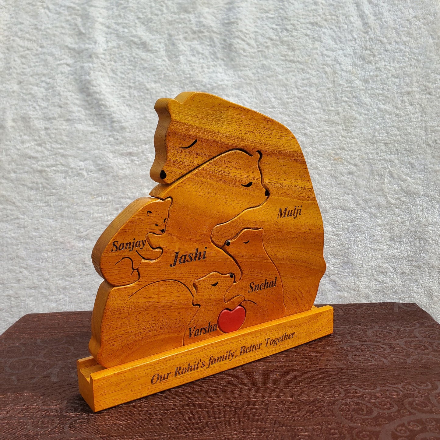 Wooden Bear Family Keepsake | Polished surface with shiny finish | Fungus Proof