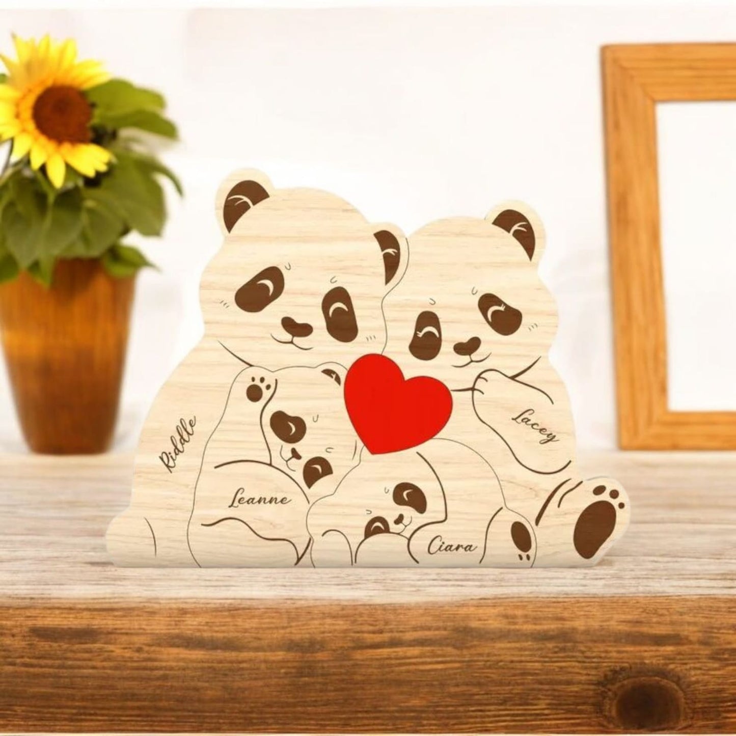 Wooden Panda Family  | Polished surface with shiny finish | Fungus Proof